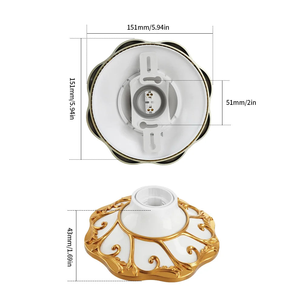 plaque suspension ampoule e26 e27 or blanc ornements floraux classique facile