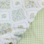 tissu coton imprimé fleurs carreaux blanc rose vert bleu jaune vintage 235cm popeline sergé