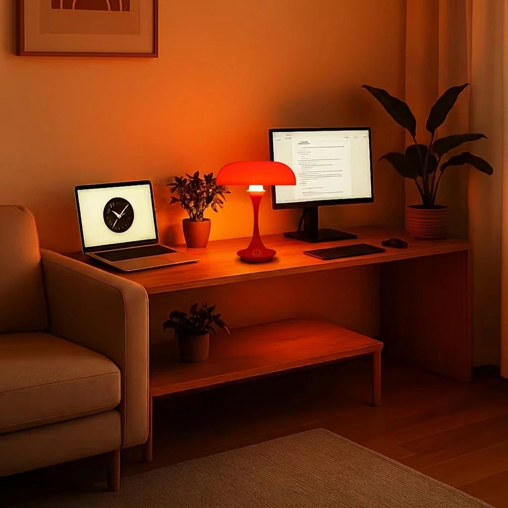 veilleuse lampe table forme champignon couleur orange moderne anti dérapant led usb rechargeable