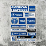 stickers american express vintage adhésifs bleu blanc rouge marron transparents motifs logos