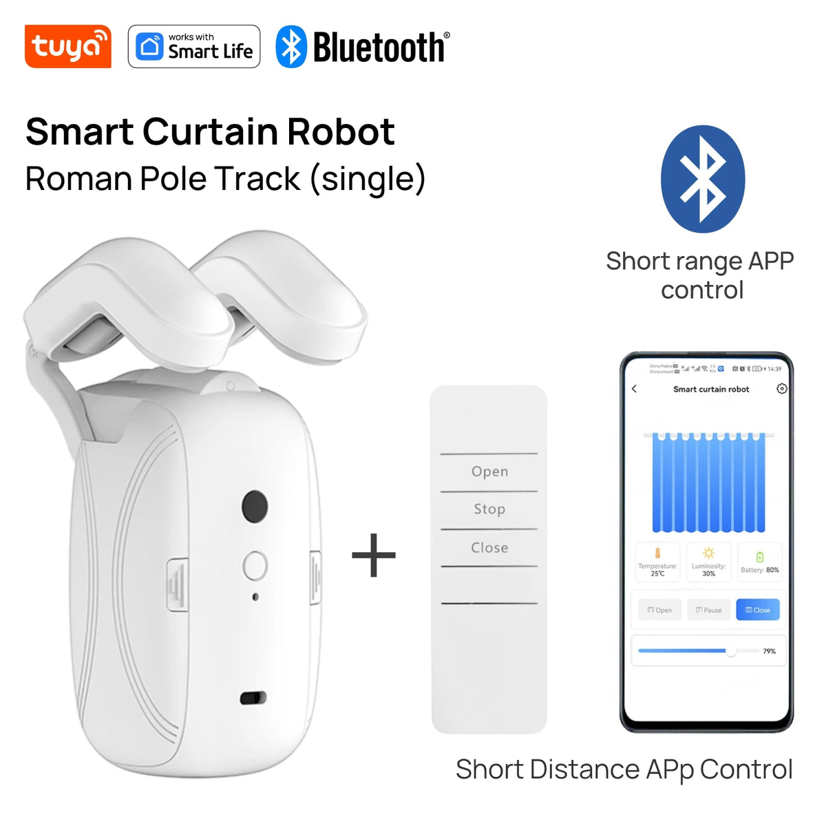 Robot rideau intelligent blanc moderne contrôle app batterie incluse switch manuel lumière température