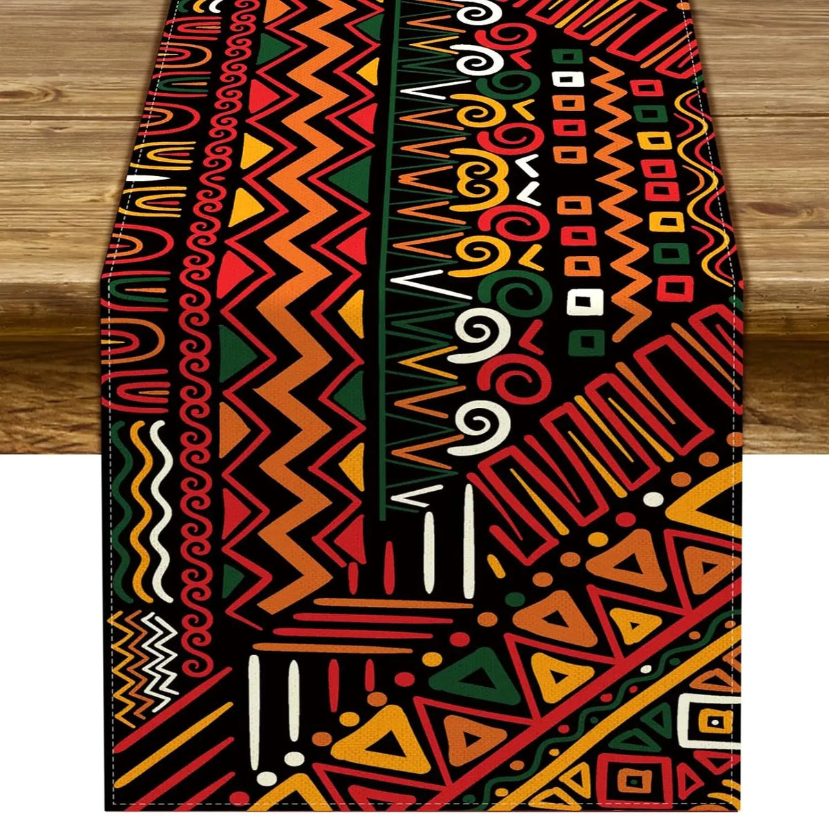 nappe lin géométrique africain noire rouge verte festive décoration intérieure moderne ethniqueversible