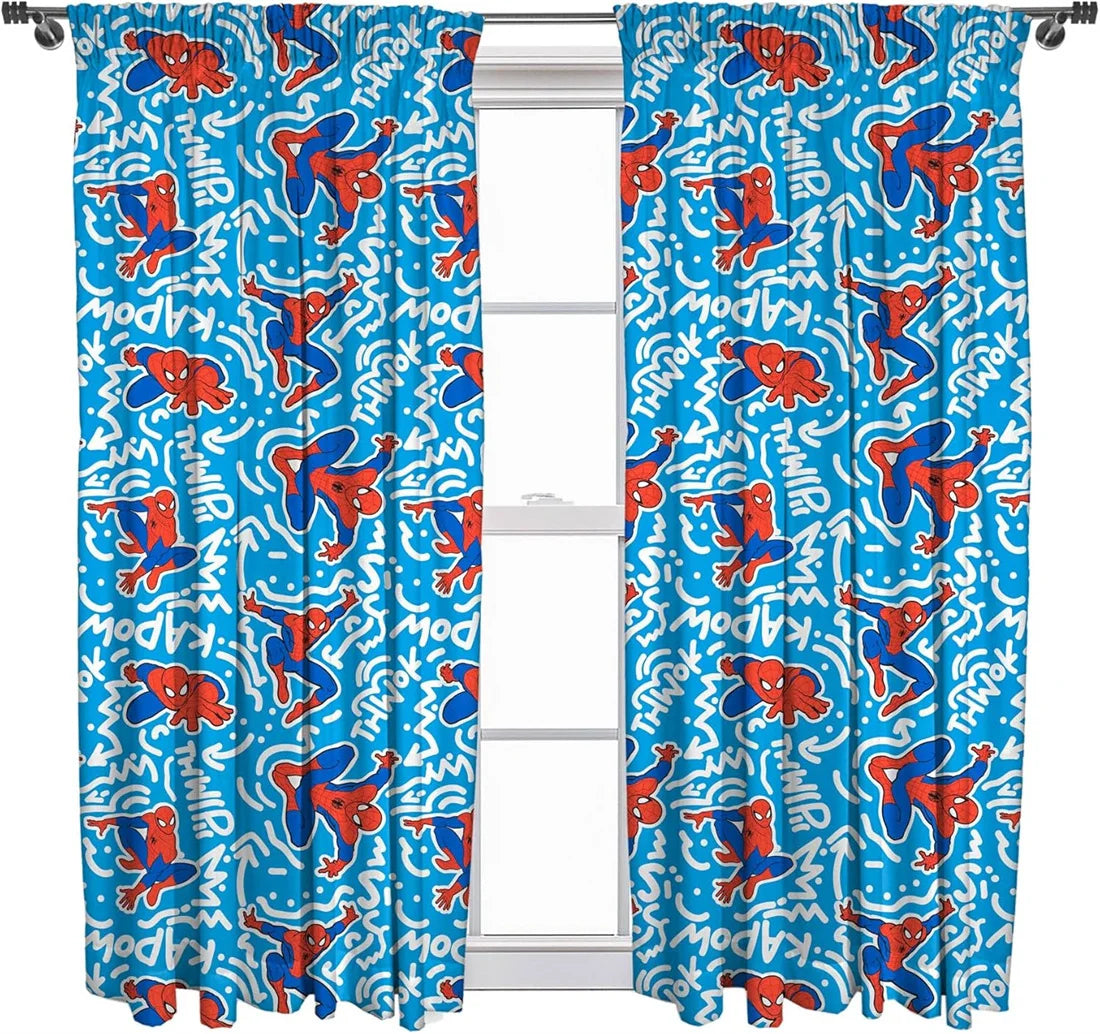 rideaux spider man blanc bleu rouge gris modernes opaques chambre yeux araignée occlusifs deux