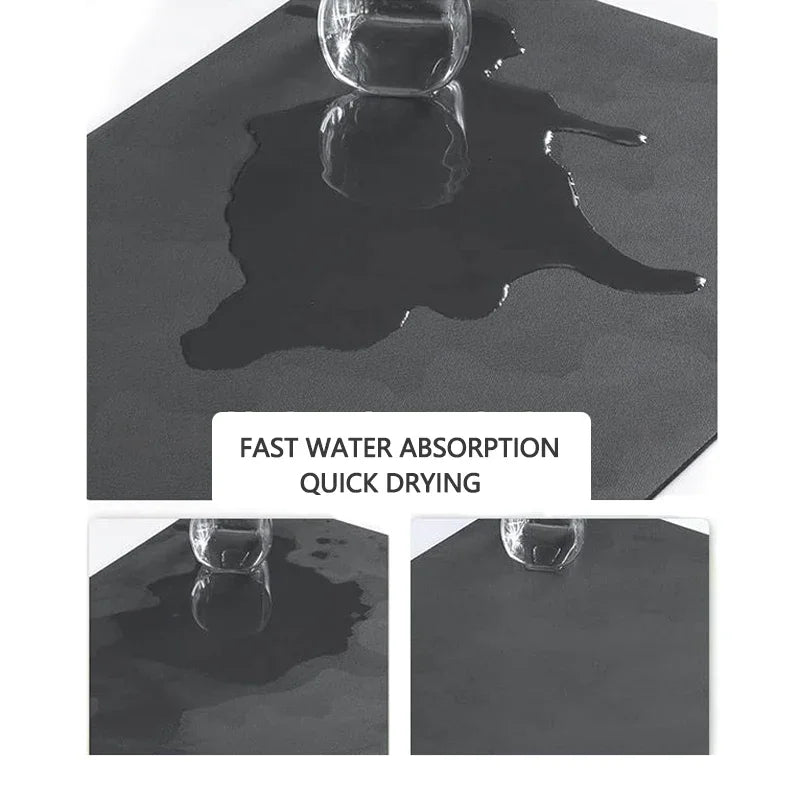 Cette image illustre les caractéristiques d'absorption rapide de l'eau et de séchage rapide de ce produit, comme indiqué dans le texte.