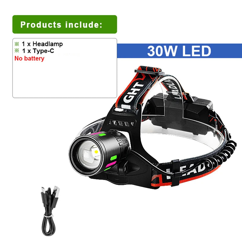 lampe torche noire led rechargeable puissante zoom camping hiking affichage charge usb moderne