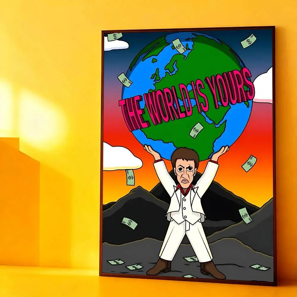 affiche murale moderne pop art THE WORLD IS YOURS multicolore cadre salon chambre