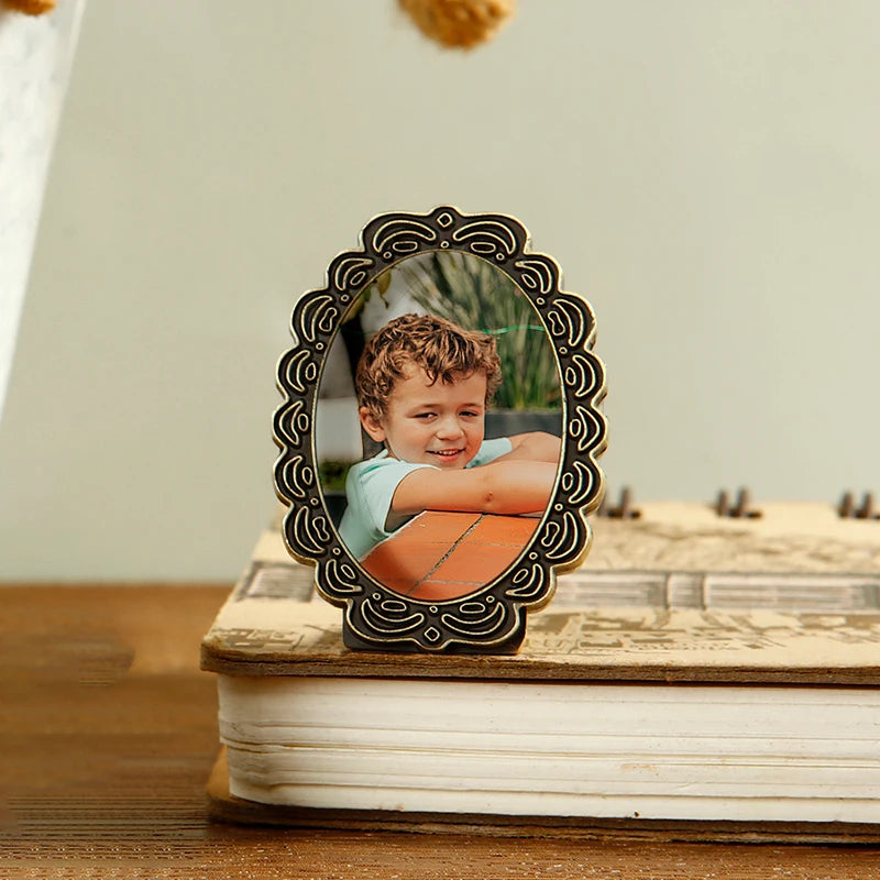 cadre photo vintage floral rose bleu doré ornementé métal alliage support posable decoration maison