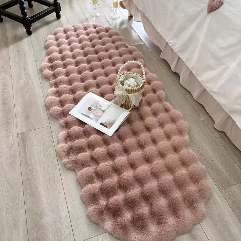 tapis peluche polyester ondulé boules relief moderne chambre salon beige gris