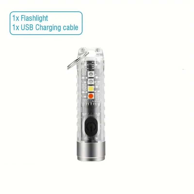 lampe poche rechargeable keychain 10 modes aimant uv rouge bleue transparent moderne camping