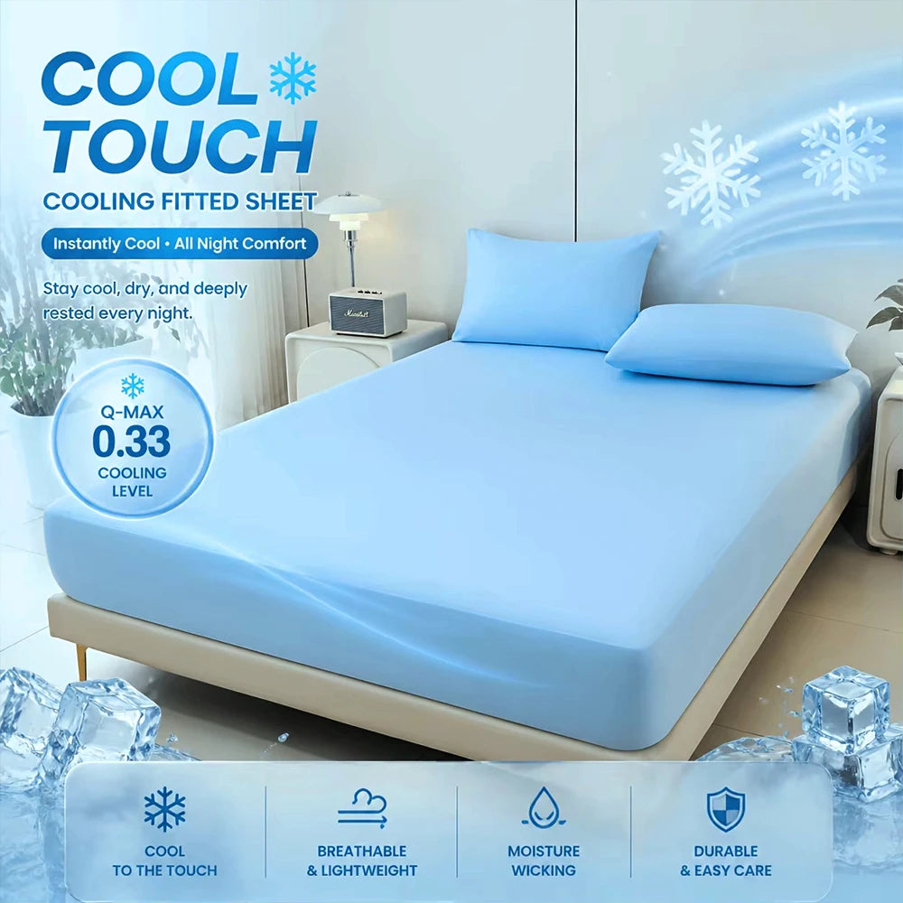 parure lit drap housse élastique soie glacée oreillers coton frais bleu clair uni