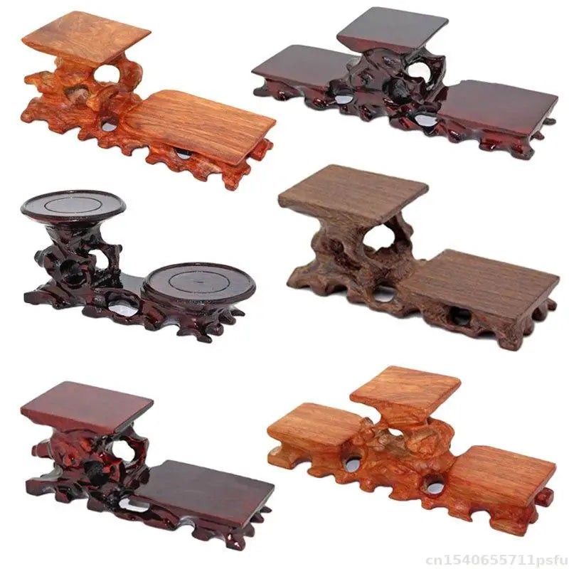 support décoratif bois sculpté plateau carré artisanal marron foncé motifs naturels