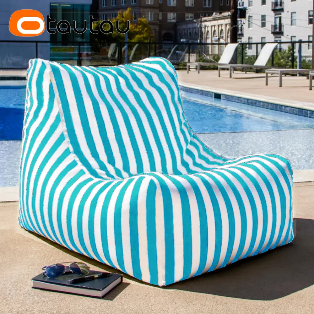 coussin d'assise jardin rayures beige blanc moderne piscine extérieur housse fauteuil plage grande