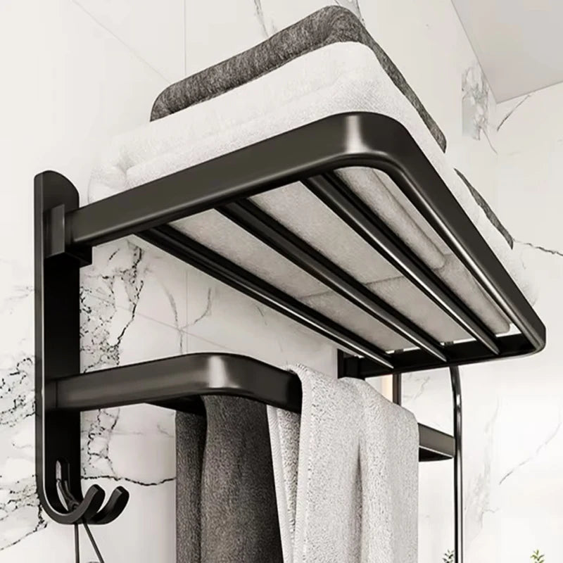 porte serviettes mural aluminium noir étagères salle bain moderne laqué insertion boulon