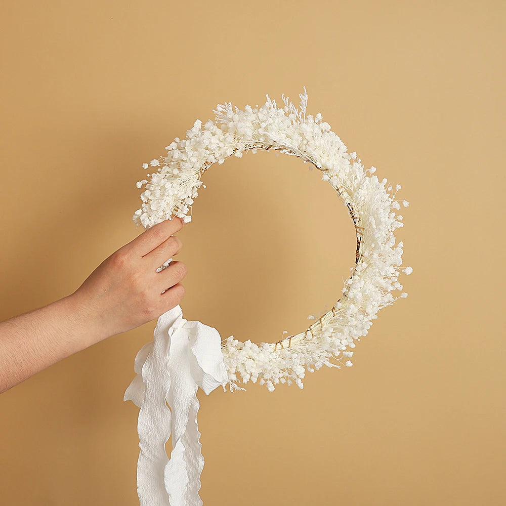couronne fleurs séchées rose blanche romantique décoration intérieure mariage anniversaire baby shower