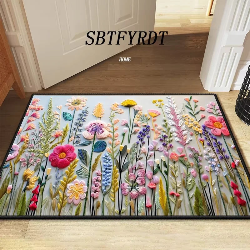 tapis fleurs relief multicolore moderne résistant décoration extérieur salon porte