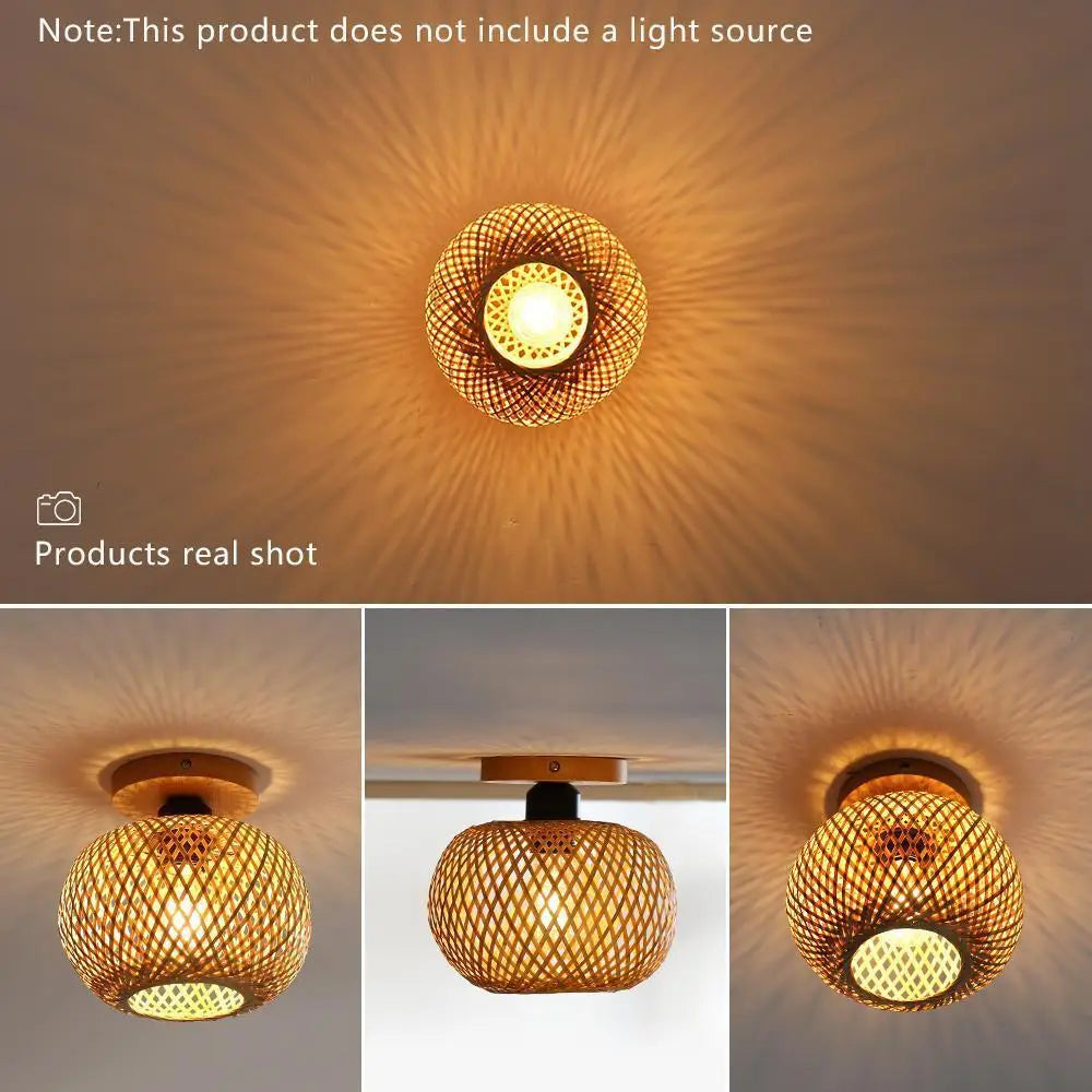 lampe bambou tressé moderne rustique vis montage surface naturel bois