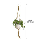 Support plante suspendue macramé boho rotin blanc orange anneaux métalliques