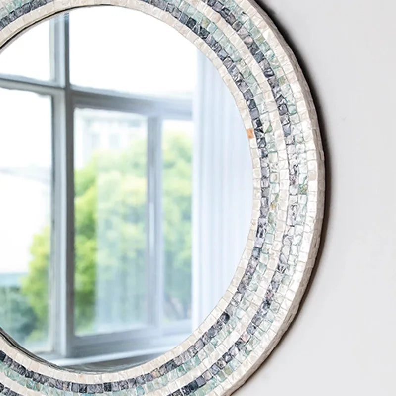 miroir rond mural blanc gris moderne décoration maison tapisserie plantes fixations