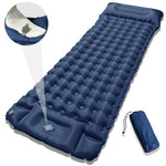 matelas gonflable bleu marine confortable texture boutons sac rangement camping plein air