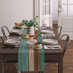 chemin table moderne rayures horizontales bleu beige marron décor cuisine maison textile polyester