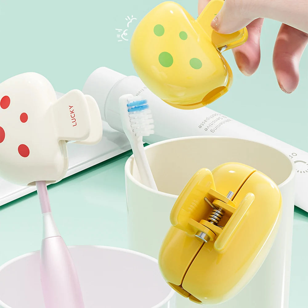 protège brosse dents portable champignon rouge jaune blanc points mignon clip métal utilisation multiple
