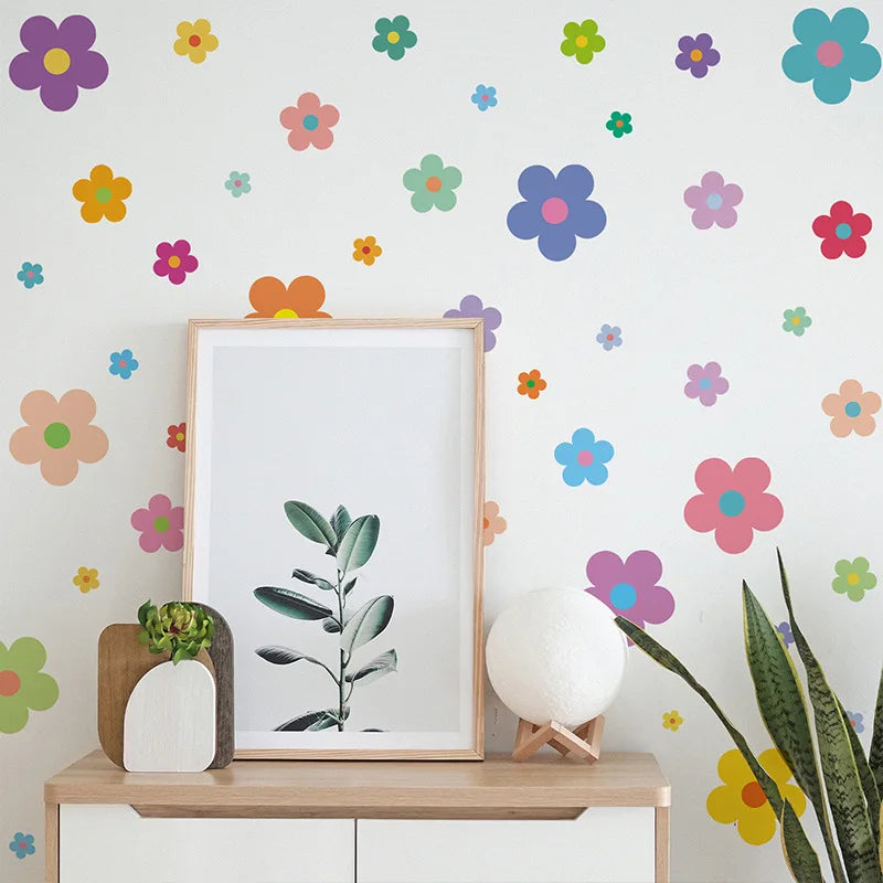 stickers muraux fleurs violet rose bleu jaune vert orange adhésifs modernes enfants chambre décoration