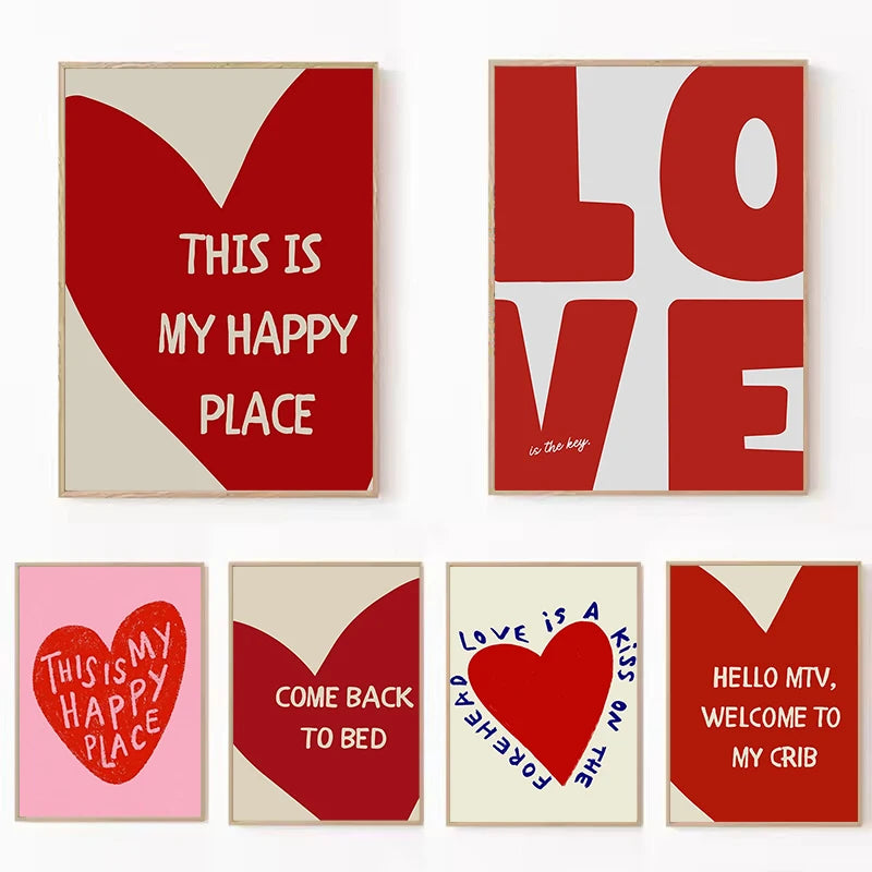 affiche murale cadre bois coeur rouge texte moderne décoration salon chambre minimaliste