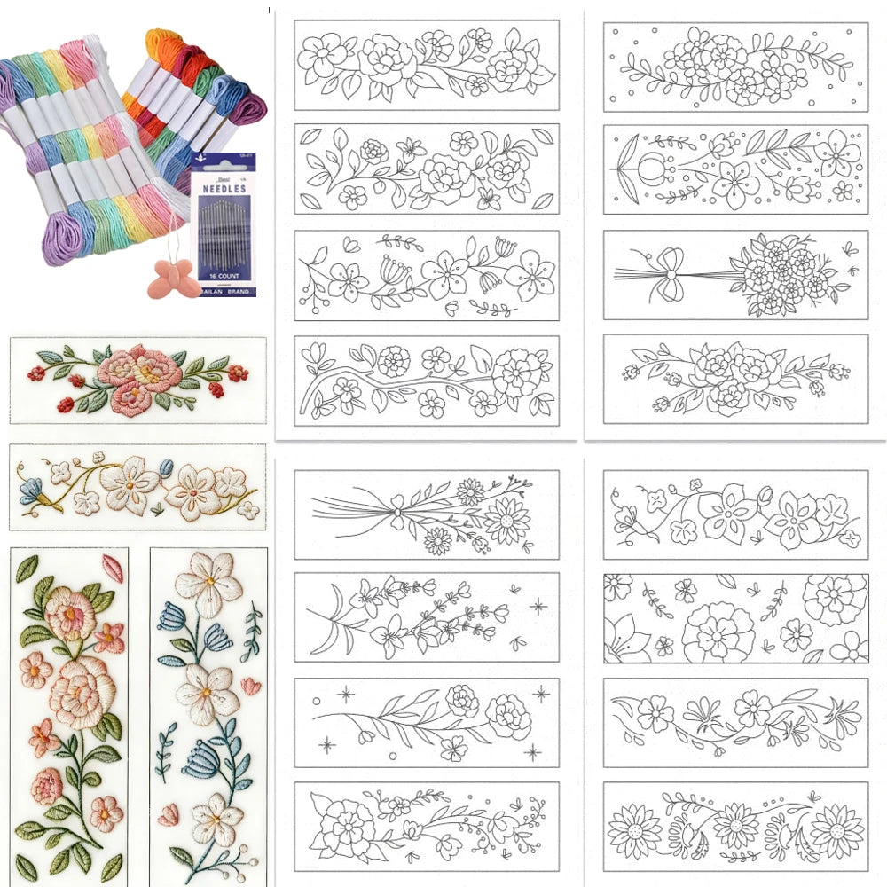 feuilles adhésives broderie motifs floraux fleurs feuilles branches classiques différentes couleurs solubles eau bricolage