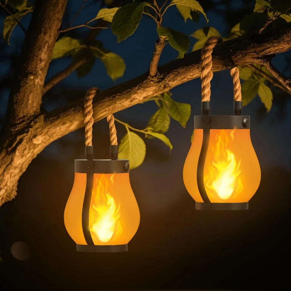 lanterne solaire moderne orange flamme vacillante led autoinstallation patio campingextérieur