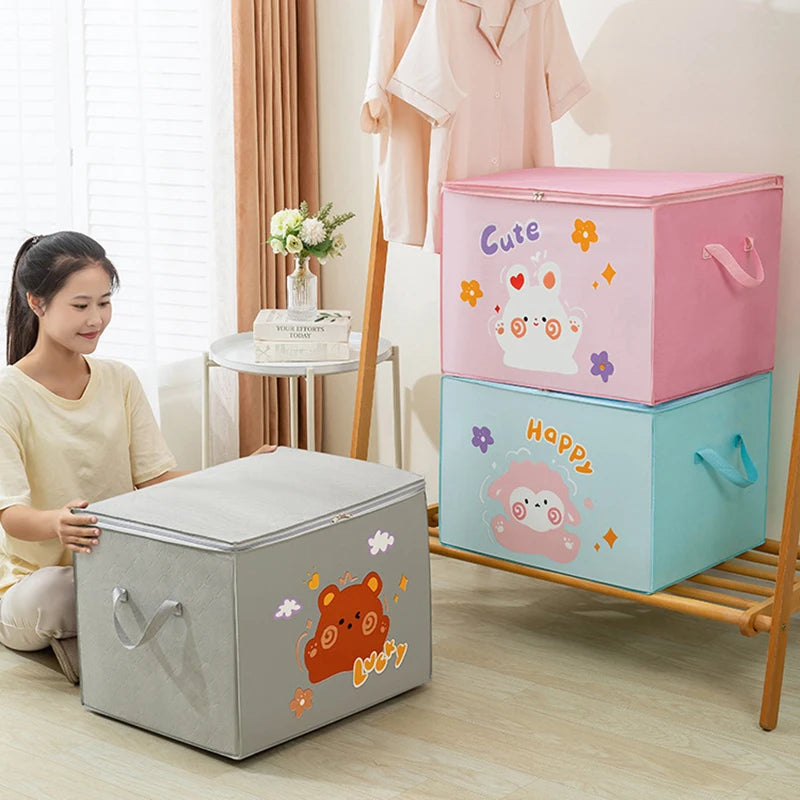 boîtes rangement pliantes dessins animés ours cochon fleurs happy cute moderne enfantin poignées détachables