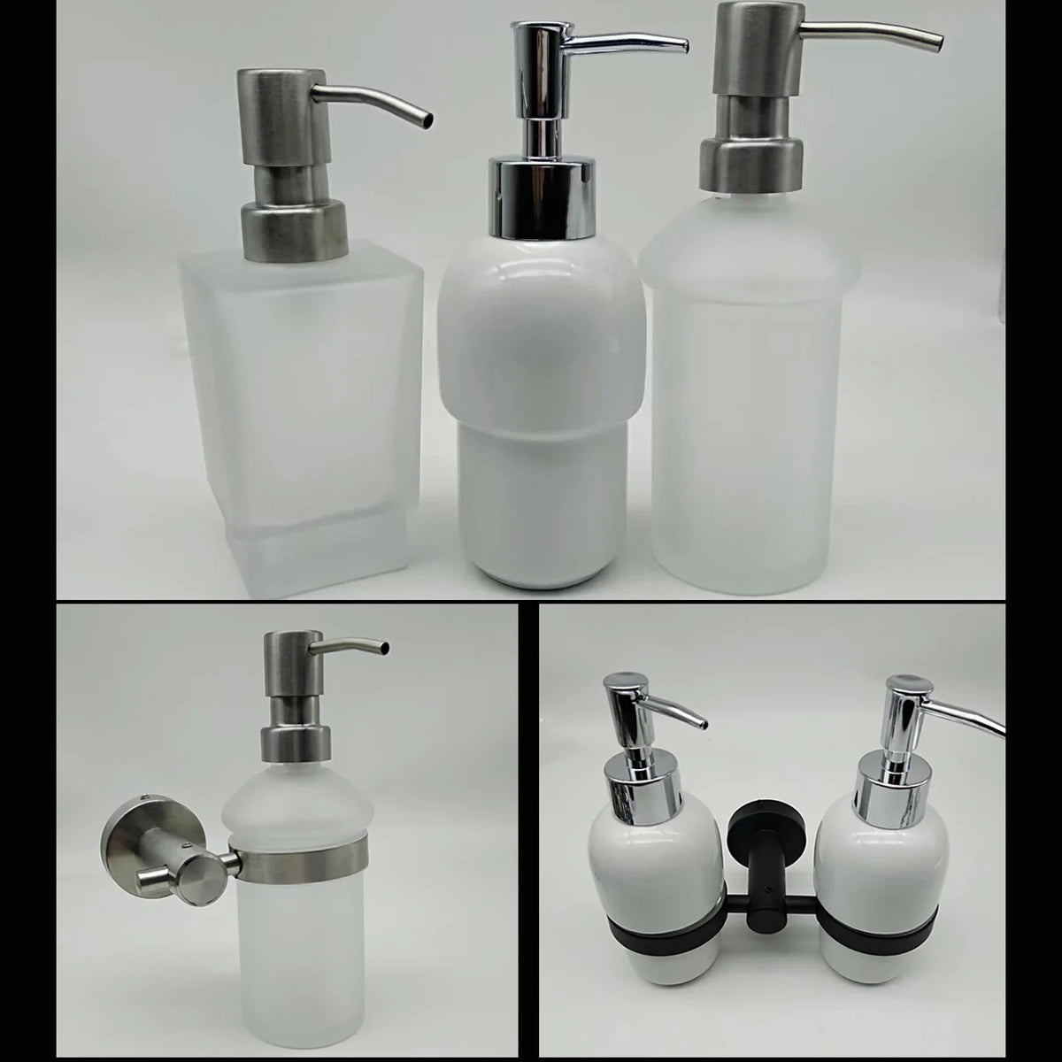 distributeur savon liquide verre blanc moderne fixation murale sans motif mousse Pompe intégrée clean
