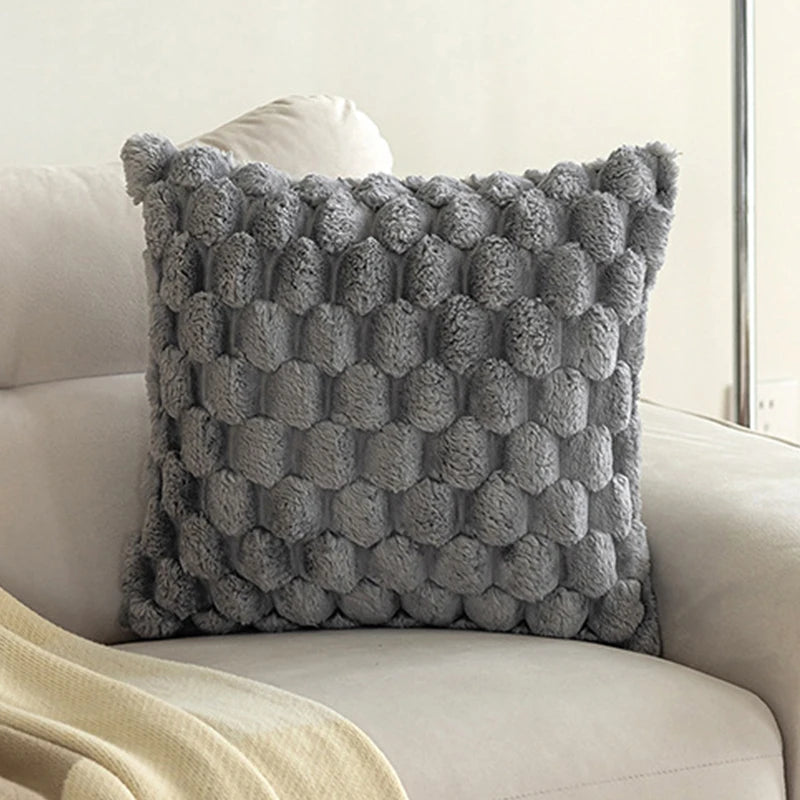housse coussin hiver super douce peluche 100 polyester blanc beige rose verte moderne 45x45cm