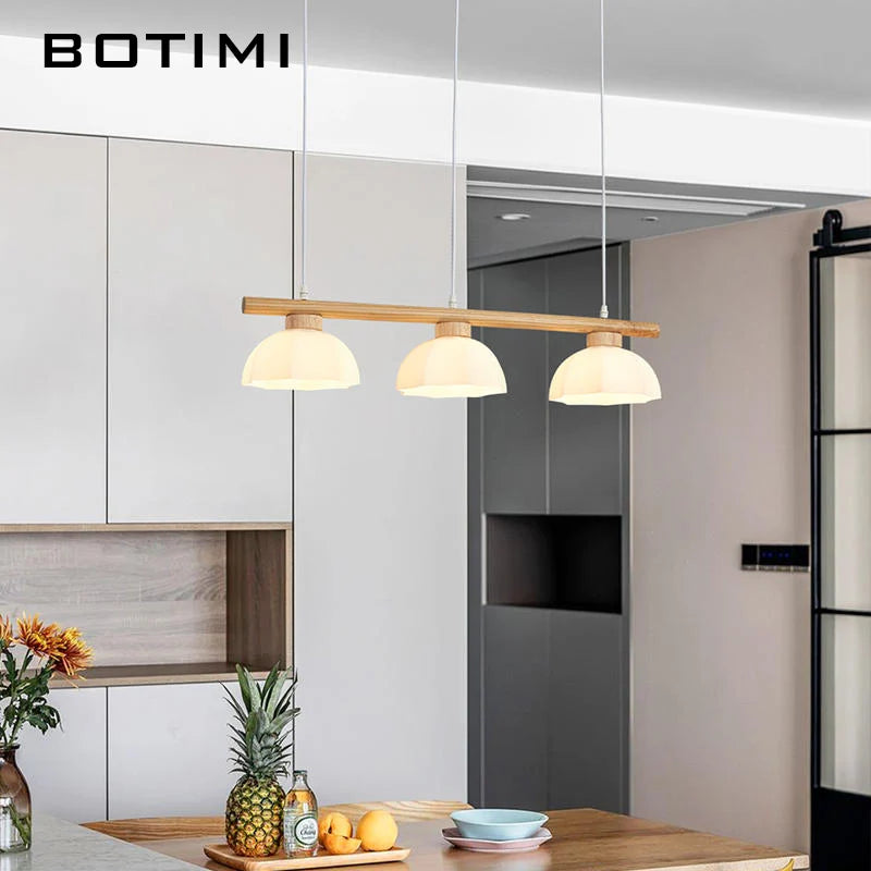 suspension lumineuse trois abat jours bois blanc laiteux moderne minimaliste chambre salon étude