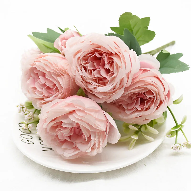 bouquet fleurs artificielles pivoine moderne blanc rose bleu clair mariage anniversaire décoration extérieureintérieur