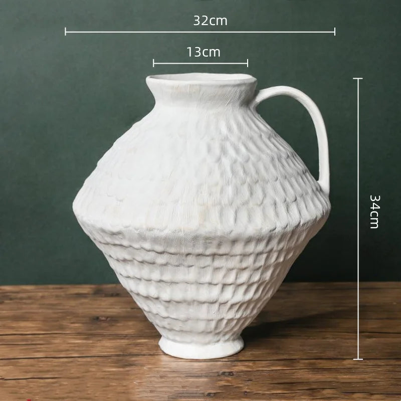 vase moderne rustique blanc marron vert marbré gratté opaques poignée décoration floral arrangement table