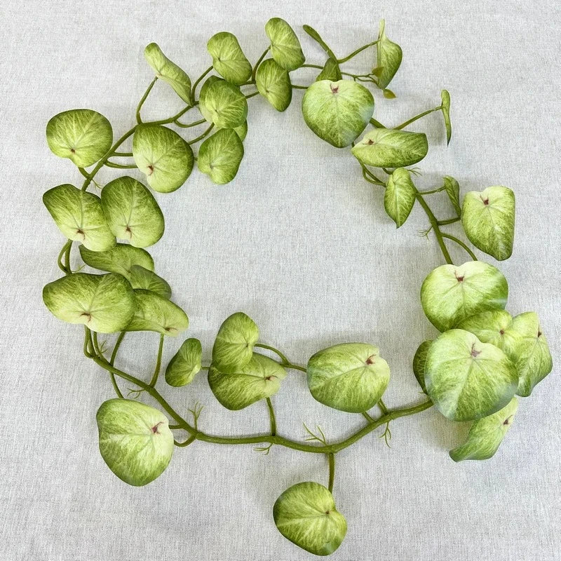 guirlande artificielle feuilles ovales vert clair vert foncé blanc naturel extérieur accrochée deux pièces
