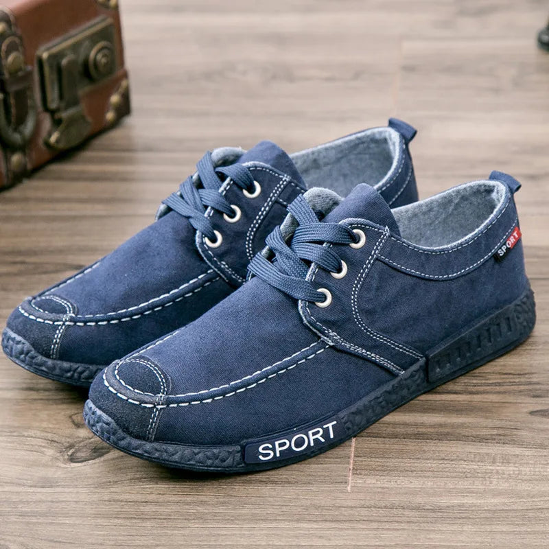 baskets chaussures homme toile lacets semelle caoutchouc sport bleu marine gris noir décontracté