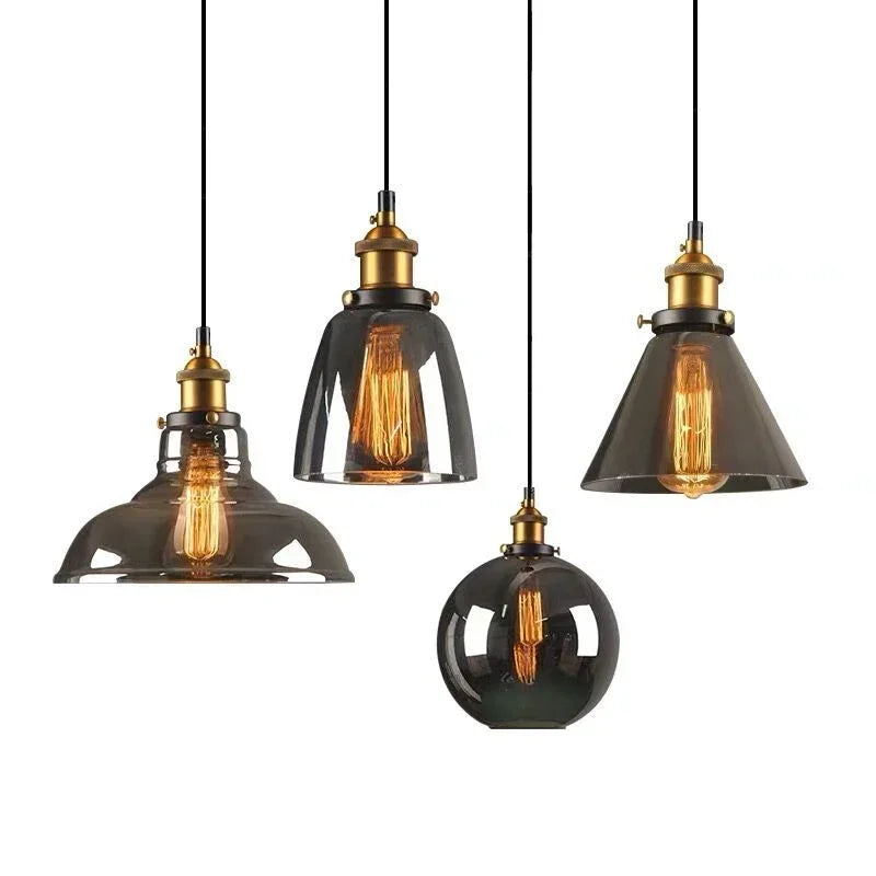 suspension lumineuse industrielle vintage noire dorée transparente ampoule filament