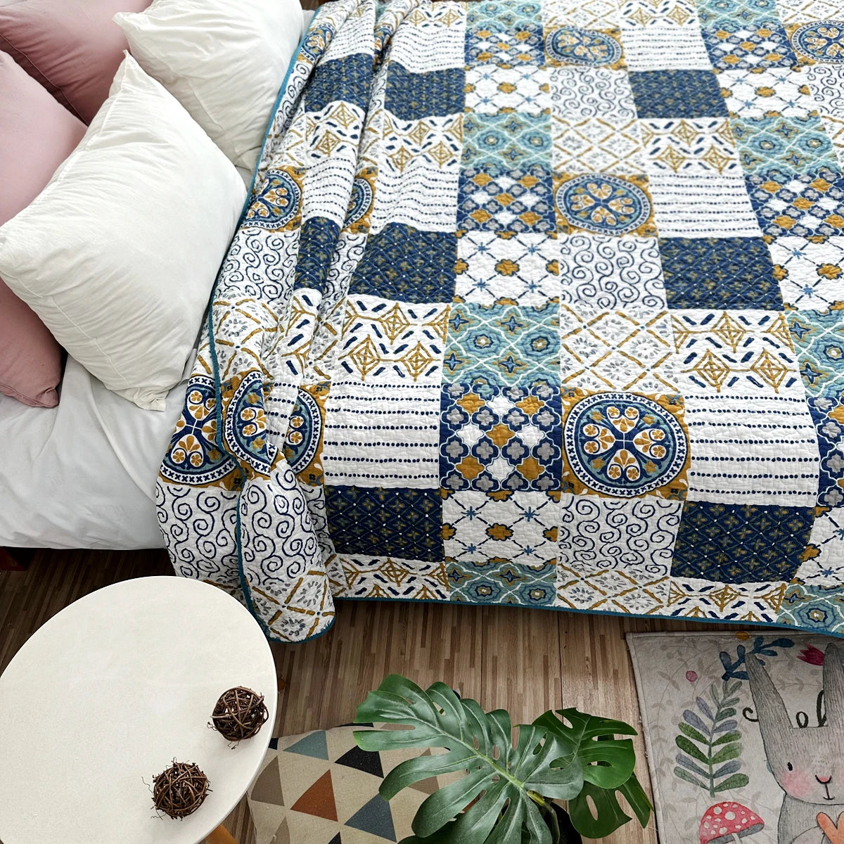 couverture patchwork coton polyester géométrique bohème motifs floraux ethniques 230x250cm