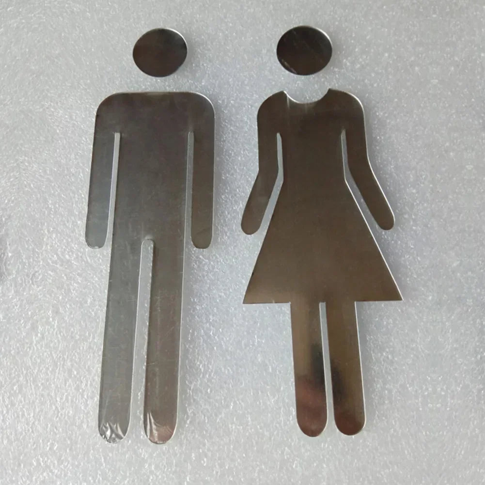 symboles toilettes moderne argent doré noir silhouettes simplifiées minimaliste salle bains porte étiquette autocollant