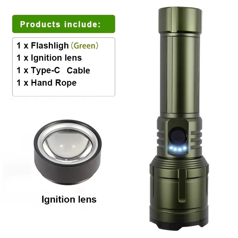 lampe torche rechargeable zoom modes indicateur charge sortie usb type étanche camping
