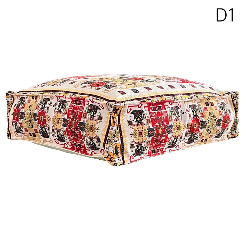 coussin sol orange bleu ethnique motifs floraux traditionnels carreaux coton polyester
