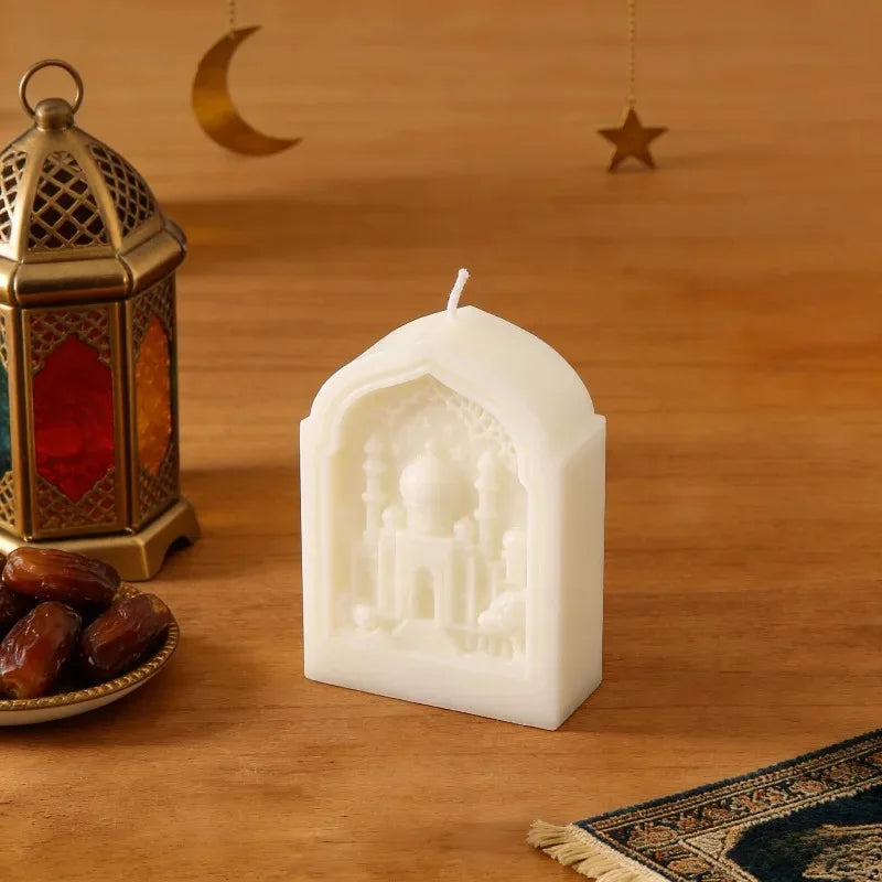 bougies aromathérapie blanches rayures architecturales classiques opaques İslam festival decoration