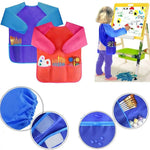 tablier peinture imperméable enfant pinceaux jaune bleu rose poche élastique pratique