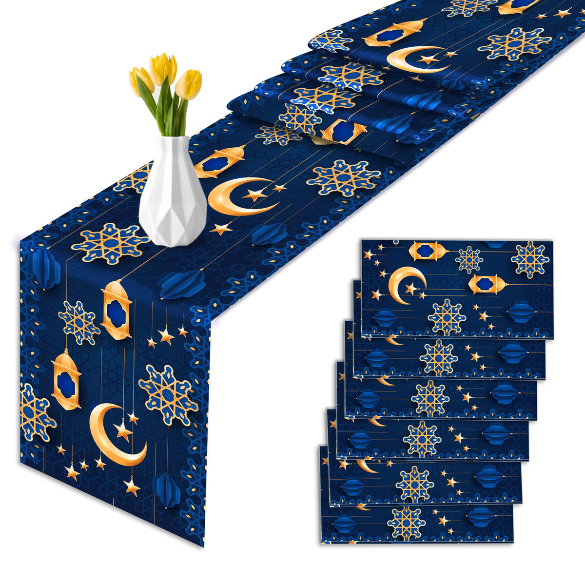 nappes chemins table motifs islamiques ramadan decoratives festives or bleu marine violet emeraude rouge