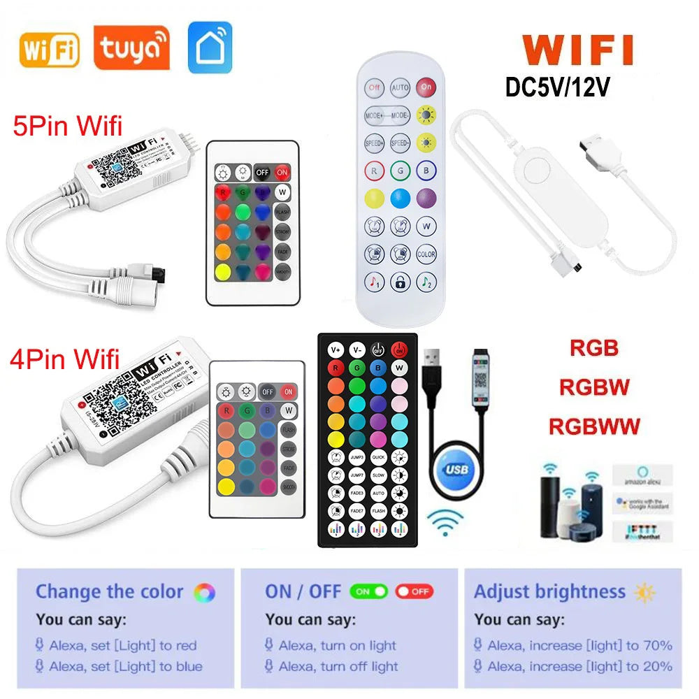 contrôleur led rgb télécommande usb adaptateur bluetooth wifi 5v 24 touches ir tuya modernes
