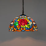 lampe suspendue tiffany fleurs stylisées multicolore rouge orange jaune vert noir adjustable chambre cuisine