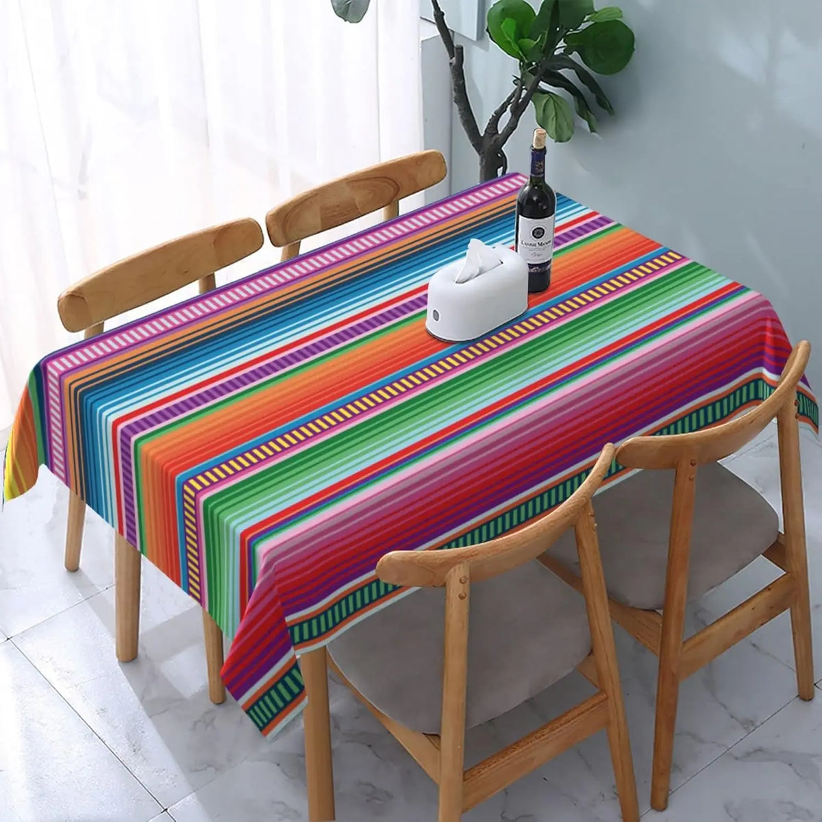nappe table rayée moderne multicolore réutilisable polyester serviettes assiettes pot épices bouteille vin