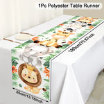 table cuisine nappe animaux savane aquarelle lion éléphant girafe zèbre enfant jungle festive