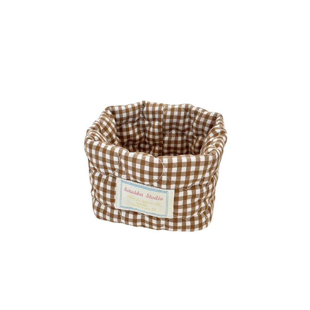 panier rangement tissu carreaux rose bleu vert jaune vintage réutilisable multiple doux ménage